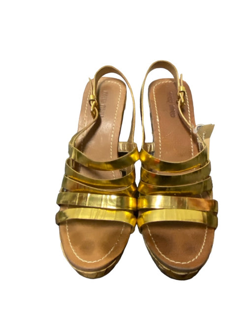 Miu Miu Shoe Size 39 Gold Bamboo Leather Wedge Strappy Heeled Shoes Gold / 39