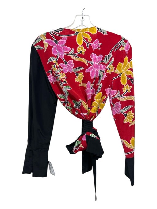 Diane Von Furstenberg Size Small Red, Pink & Black Silk Long Sleeve Floral Top Red, Pink & Black / Small