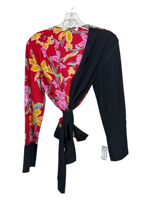 Diane Von Furstenberg Size Small Red, Pink & Black Silk Long Sleeve Floral Top Red, Pink & Black / Small