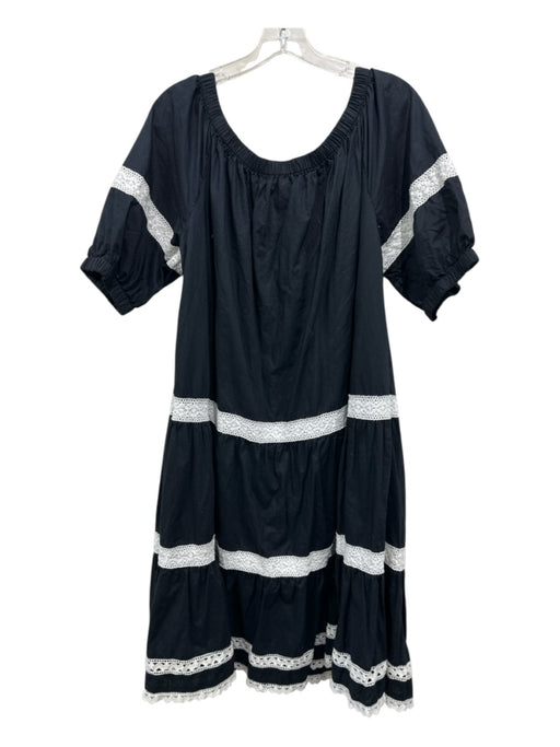 Broome Street Size XL Black & White Cotton Short Balloon Sleeve Lace Trim Dress Black & White / XL