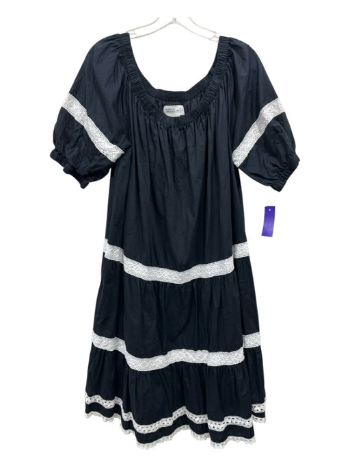 Broome Street Size XL Black & White Cotton Short Balloon Sleeve Lace Trim Dress Black & White / XL