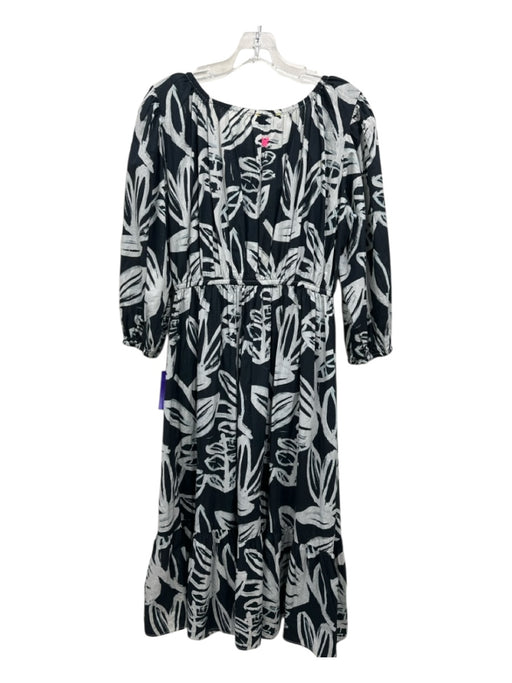 Kerri Rosenthal Size Small Black & White Cotton Elastic neck abstract leaf Dress Black & White / Small
