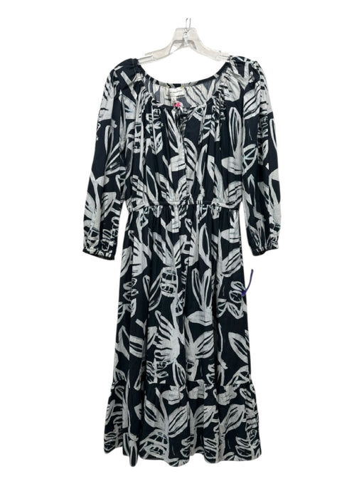 Kerri Rosenthal Size Small Black & White Cotton Elastic neck abstract leaf Dress Black & White / Small