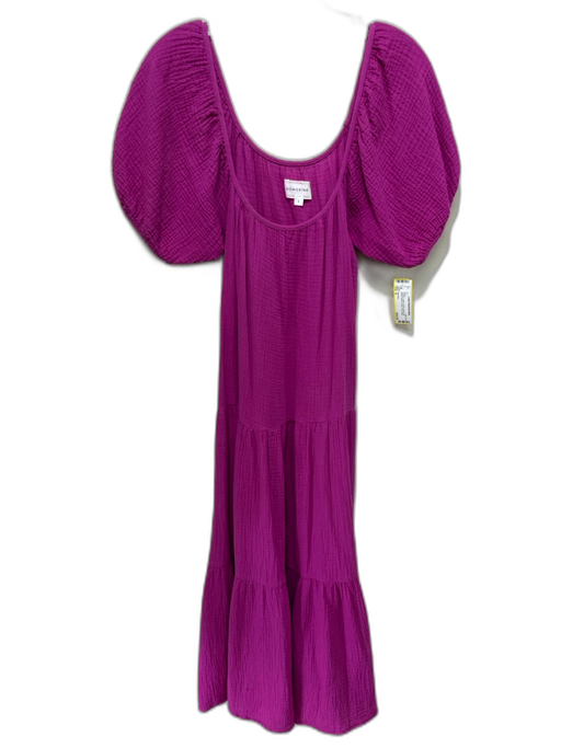 Honorine Size S Fuchsia Cotton Gauze Short Puff Sleeve Wide U Neck Tiered Dress Fuchsia / S