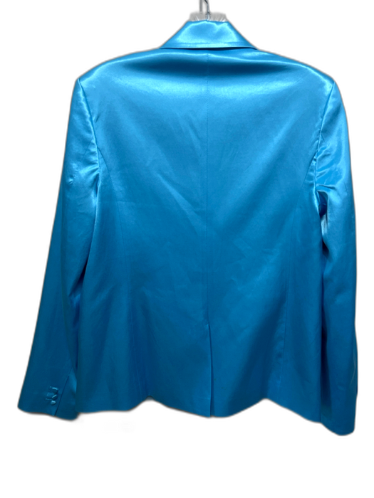 Staud Size M Aqua Blue Viscose Blend Satin Shiny One Button Blazer Jacket Aqua Blue / M