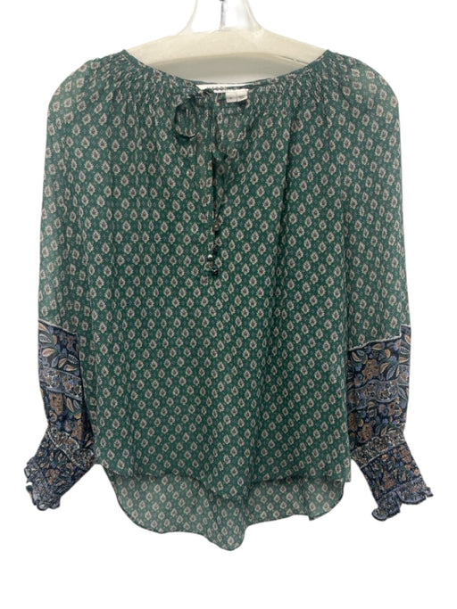 Veronica Beard Size S / 6 Green & Multi Silk Paisley Print Semi Sheer Top Green & Multi / S / 6