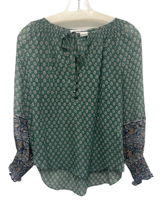 Veronica Beard Size S / 6 Green & Multi Silk Paisley Print Semi Sheer Top Green & Multi / S / 6