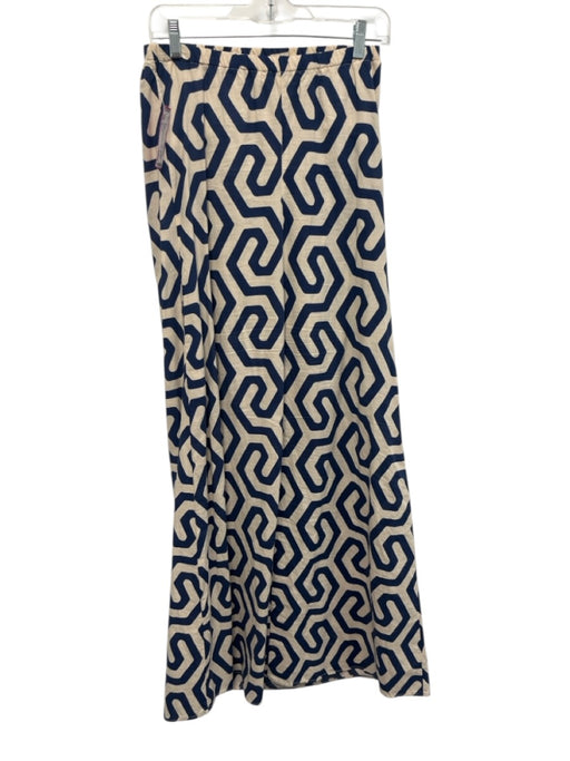 Stateside Size S Blue & Cream White Cotton Geometric Print Strapless Shift Dress Blue & Cream White / S