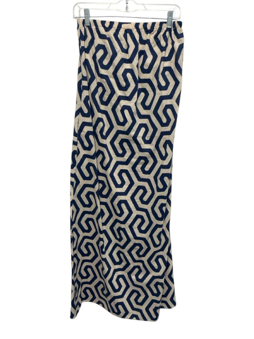 Stateside Size S Blue & Cream White Cotton Geometric Print Strapless Shift Dress Blue & Cream White / S