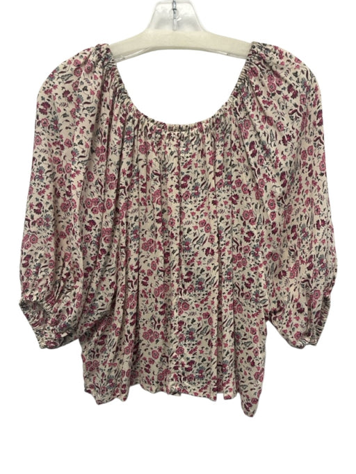 Natalie Martin Size S Cream, Pink & Multi Rayon Floral Short Puff Sleeve Top Cream, Pink & Multi / S