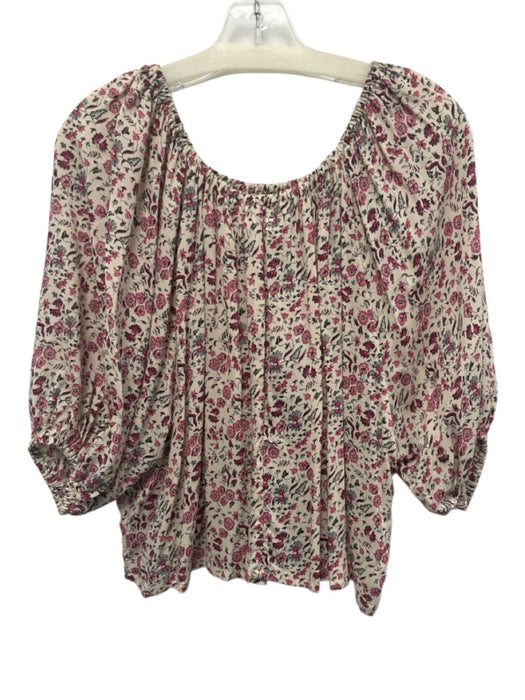 Natalie Martin Size S Cream, Pink & Multi Rayon Floral Short Puff Sleeve Top Cream, Pink & Multi / S