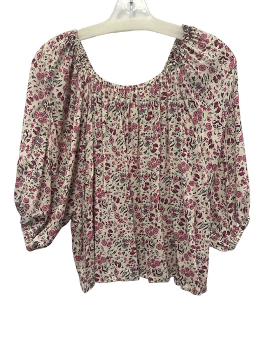Natalie Martin Size S Cream, Pink & Multi Rayon Floral Short Puff Sleeve Top Cream, Pink & Multi / S