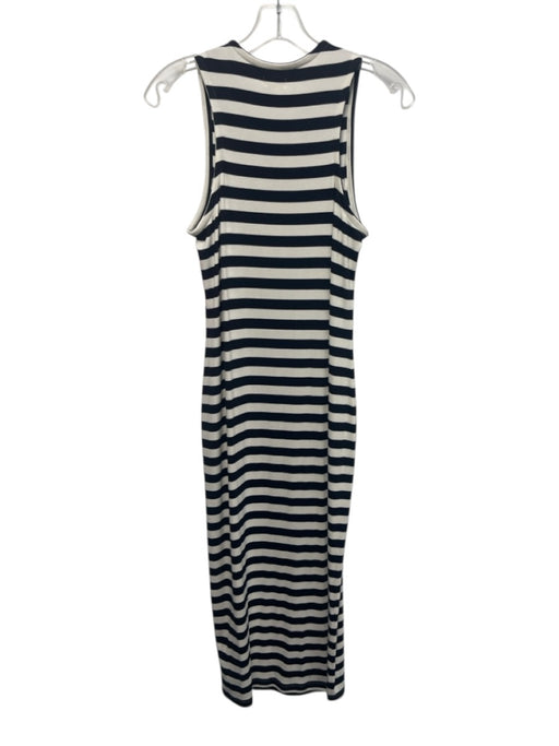 L'agence Size M White & Navy Blue Modal & Rayon Striped Sleeveless Knit Dress White & Navy Blue / M