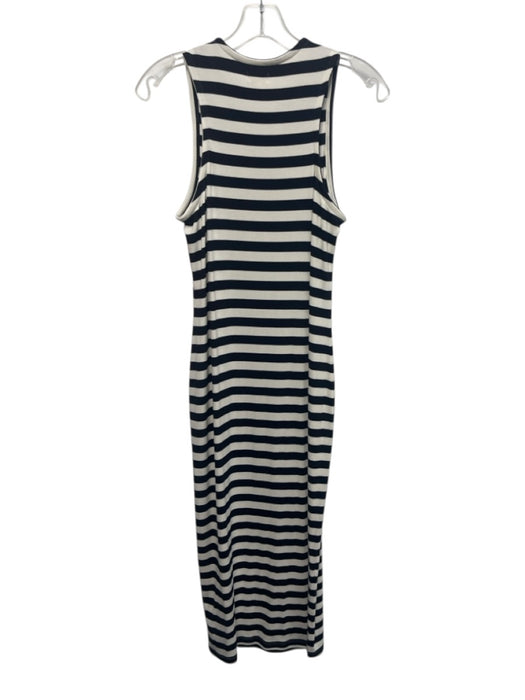 L'agence Size M White & Navy Blue Modal & Rayon Striped Sleeveless Knit Dress White & Navy Blue / M