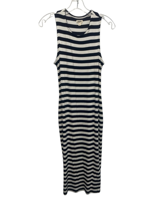 L'agence Size M White & Navy Blue Modal & Rayon Striped Sleeveless Knit Dress White & Navy Blue / M