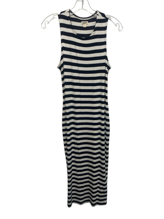L'agence Size M White & Navy Blue Modal & Rayon Striped Sleeveless Knit Dress White & Navy Blue / M