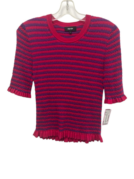 ME+EM Size S Red & Purple No Fabric Tag Striped Textured Knit Short Sleeve Top Red & Purple / S