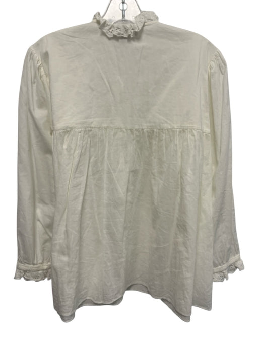 Nili Lotan Size S Cream White Cotton Long Sleeve Lace Trim Pleat Detail Top Cream White / S