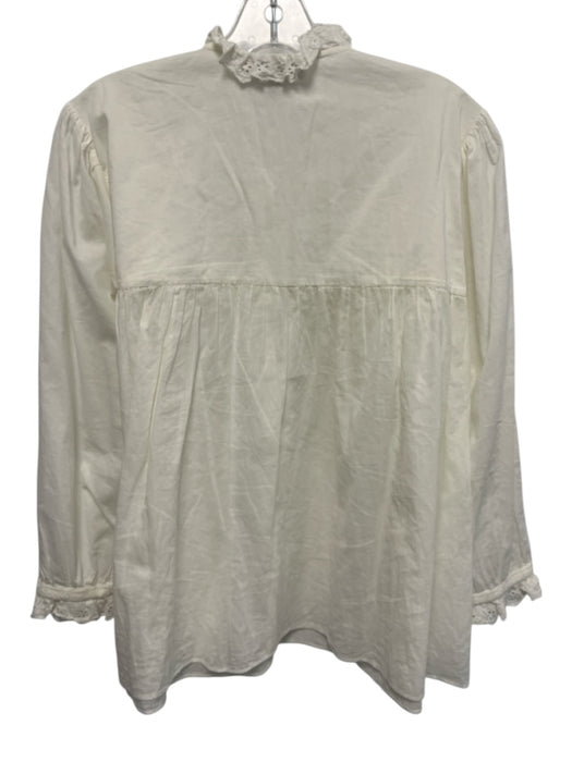 Nili Lotan Size S Cream White Cotton Long Sleeve Lace Trim Pleat Detail Top Cream White / S