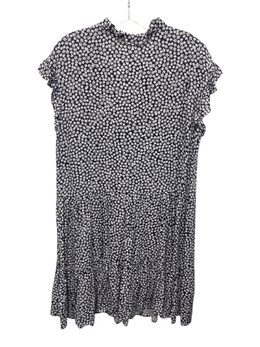 Sundry Size M White & Navy Blue Rayon Floral Ruffle Cap Sleeve Tie V Neck Dress White & Navy Blue / M