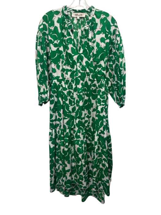 Diane Von Furstenberg Size S White, Green & Pink Cotton Blend V Neck Dress White, Green & Pink / S