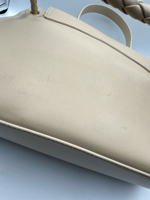 Bottega Veneta Beige Leather Gold Tone Hardware Flap Braided Detail Shoulder Bag