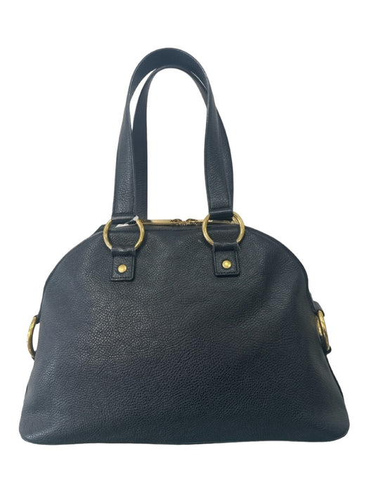 Yves Saint Laurent Black Leather Pebbled Goldtone Trim Bag Black