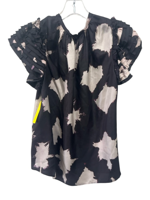 Ulla Johnson Size 00 Black, Beige, Purple Silk Keyhole Back Tie Dye Raw Hem Top Black, Beige, Purple / 00