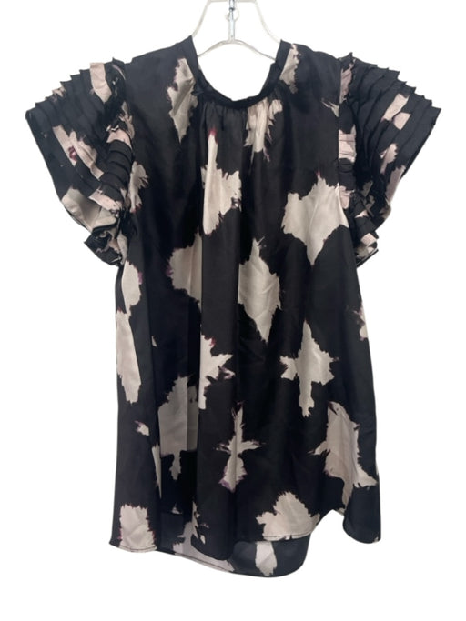 Ulla Johnson Size 00 Black, Beige, Purple Silk Keyhole Back Tie Dye Raw Hem Top Black, Beige, Purple / 00