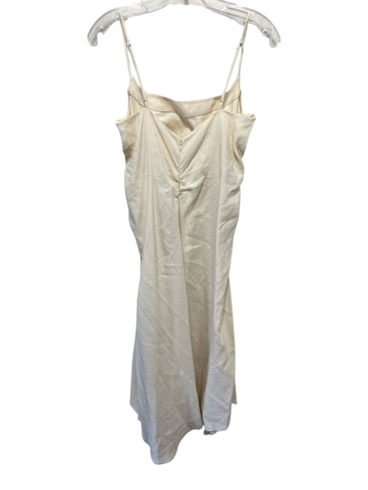 A.L.C. Size 6 Beige Linen Blend Crochet Detail Ruched Midi Dress Beige / 6
