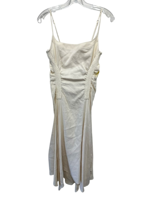 A.L.C. Size 6 Beige Linen Blend Crochet Detail Ruched Midi Dress Beige / 6