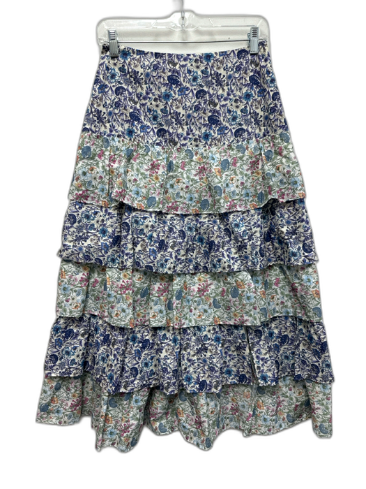 Loveshackfancy Size 2 White, Blue & Multi Cotton Floral Ruffle Tiered Maxi Skirt White, Blue & Multi / 2