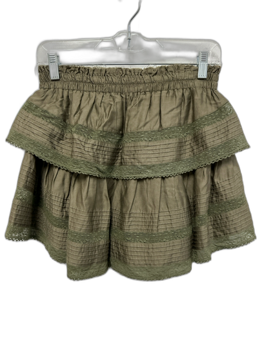 Loveshackfancy Size P Olive Green Viscose Elastic Waistband Lace Detail Skirt Olive Green / P