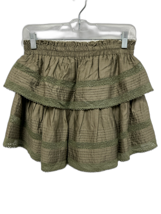 Loveshackfancy Size P Olive Green Viscose Elastic Waistband Lace Detail Skirt Olive Green / P