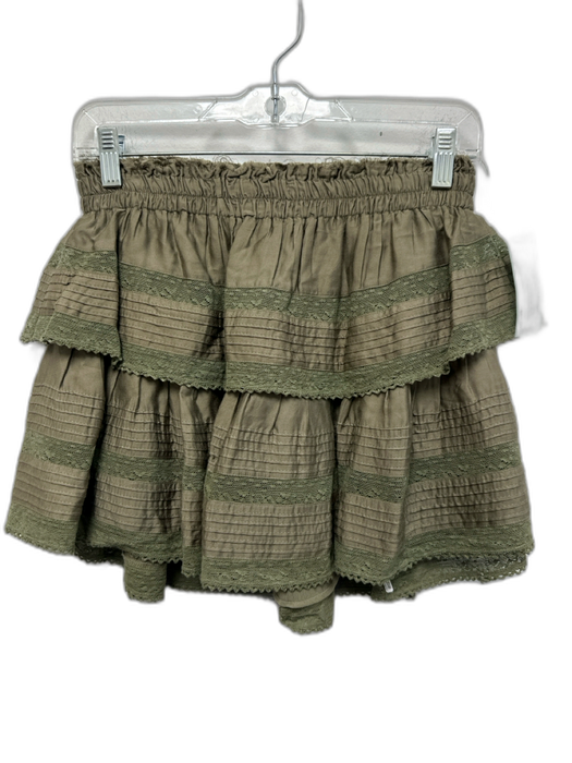 Loveshackfancy Size P Olive Green Viscose Elastic Waistband Lace Detail Skirt Olive Green / P