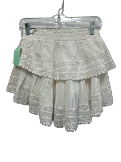 Loveshackfancy Size P White Cotton Elastic Waistband Lace Detail Mini Skirt White / P