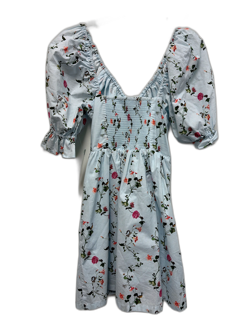 Hill House Size XXS Light Blue & Multi Cotton Botanical Short Puff Sleeve Dress Light Blue & Multi / XXS