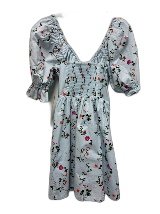 Hill House Size XXS Light Blue & Multi Cotton Botanical Short Puff Sleeve Dress Light Blue & Multi / XXS