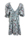 Hill House Size XXS Light Blue & Multi Cotton Botanical Short Puff Sleeve Dress Light Blue & Multi / XXS