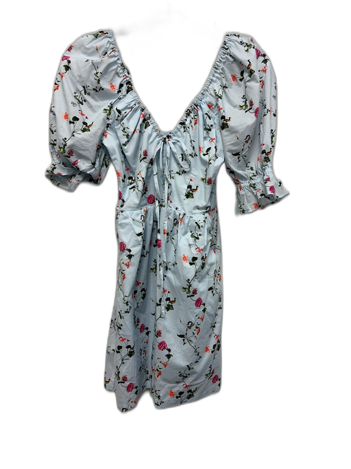 Hill House Size XXS Light Blue & Multi Cotton Botanical Short Puff Sleeve Dress Light Blue & Multi / XXS