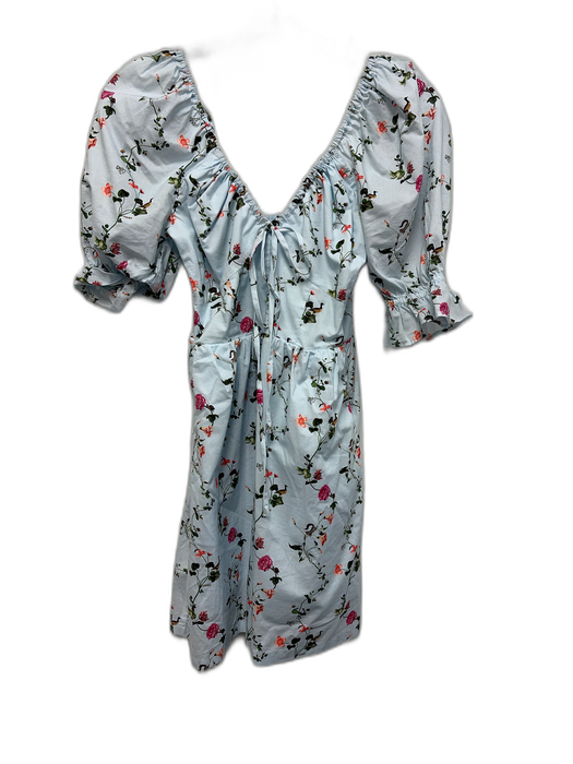Hill House Size XXS Light Blue & Multi Cotton Botanical Short Puff Sleeve Dress Light Blue & Multi / XXS