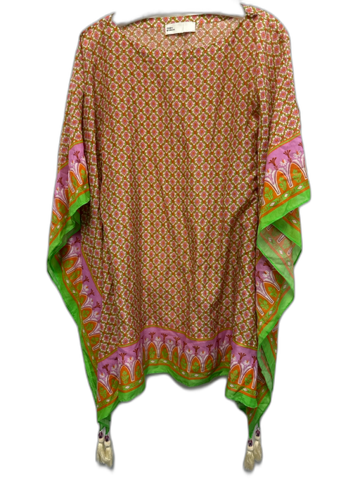 Tory Burch Size XS Orange, Green & Pink Silk & Cotton Geometric Print Dress Orange, Green & Pink / XS