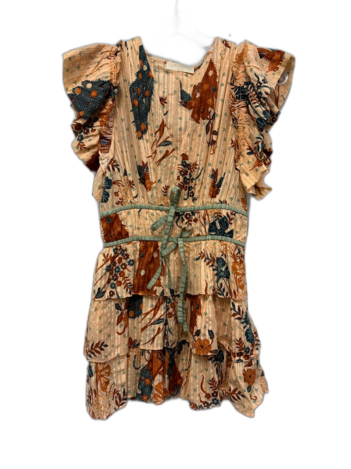 Ulla Johnson Size Est XS Peach Pink & Multi Missing Fabric Tag Bird V Neck Dress Peach Pink & Multi / Est XS