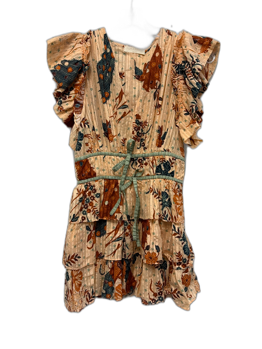 Ulla Johnson Size Est XS Peach Pink & Multi Missing Fabric Tag Bird V Neck Dress Peach Pink & Multi / Est XS