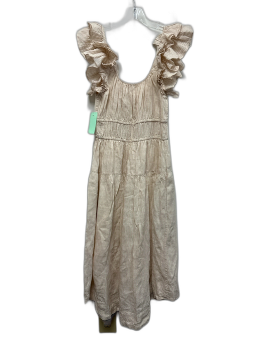 Ulla Johnson Size 2 White & Beige Linen Striped Sleeveless Elastic Waist Dress White & Beige / 2