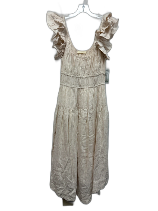 Ulla Johnson Size 2 White & Beige Linen Striped Sleeveless Elastic Waist Dress White & Beige / 2