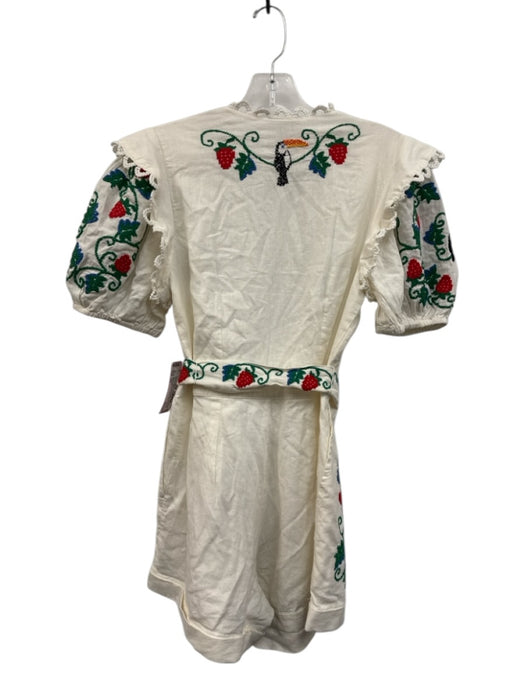 Farm Rio Size XS White, Green & Multi Linen Blend Flora & Fauna Romper White, Green & Multi / XS