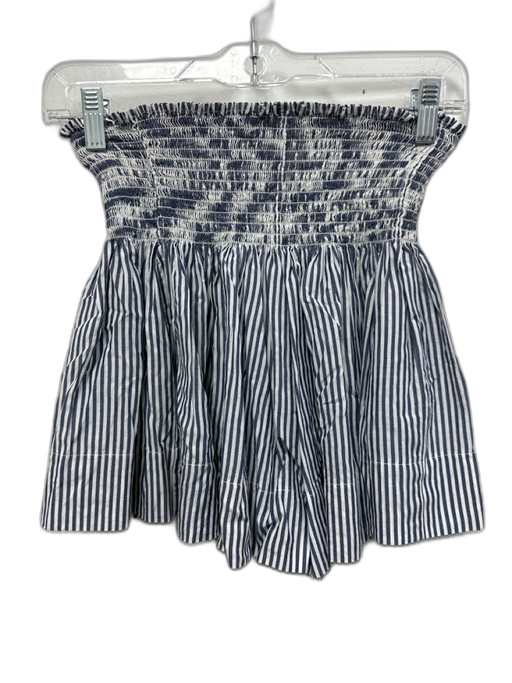 Koch Size XS White & Navy Blue Tencel Blend Shirred Waist Striped Shorts White & Navy Blue / XS