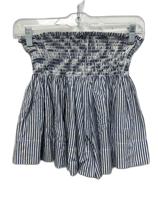Koch Size XS White & Navy Blue Tencel Blend Shirred Waist Striped Shorts White & Navy Blue / XS