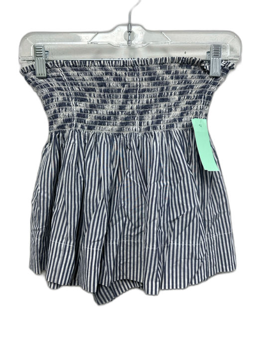 Koch Size XS White & Navy Blue Tencel Blend Shirred Waist Striped Shorts White & Navy Blue / XS